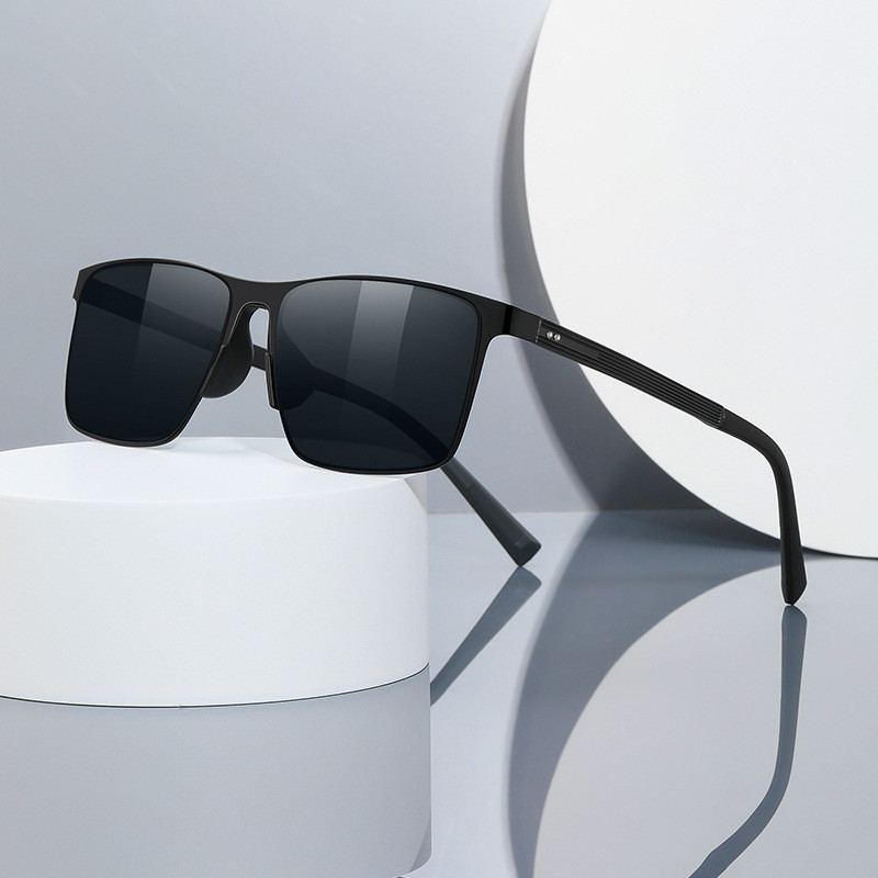 8079Nylon Polarized Sunglasses for Men, Metal Frame, Trendy Square Sunglasses, Fashionable Driving S