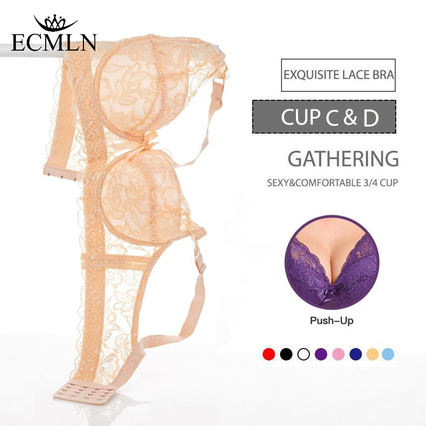 ECMLN ผู้หญิงเซ็กซี่ประณีต Lace Push Up Bra แผ่นบางแหวนเหล็ก Bra Plus ขนาด 36-46 C/D/E ถ้วย Underwir