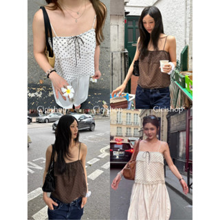 Cicishop(H88156) เสื้อสายเดี่ยวลายจุด Pokka Dots ผ้าชีฟอง สา…