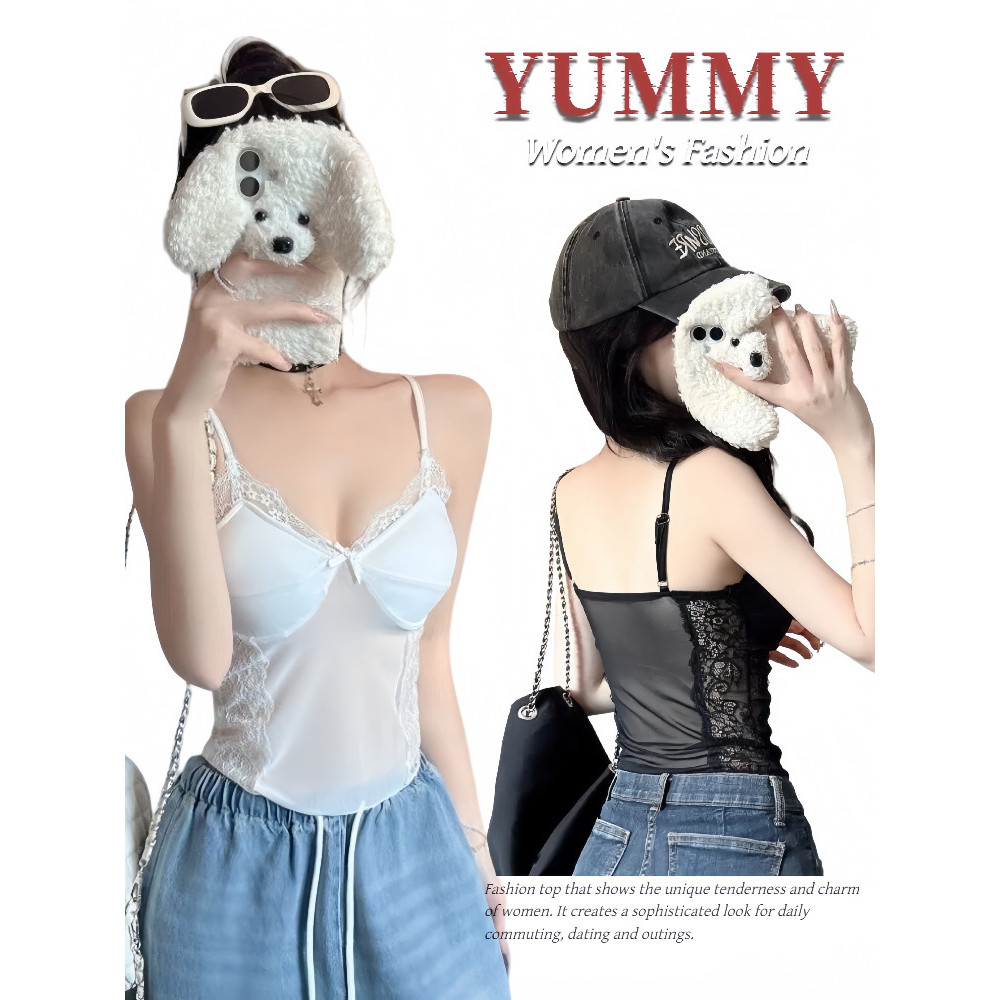 🎀Yummy Shop🎀㈢ เสื้อสายเดี่ยว โปร่ง แต่งลายลูกไม้ ครอปสั้น เสื้อสงกรานต์แซ่บๆ เสื้อผ้าผู้หญิง ฤดูร้อน' FY10126