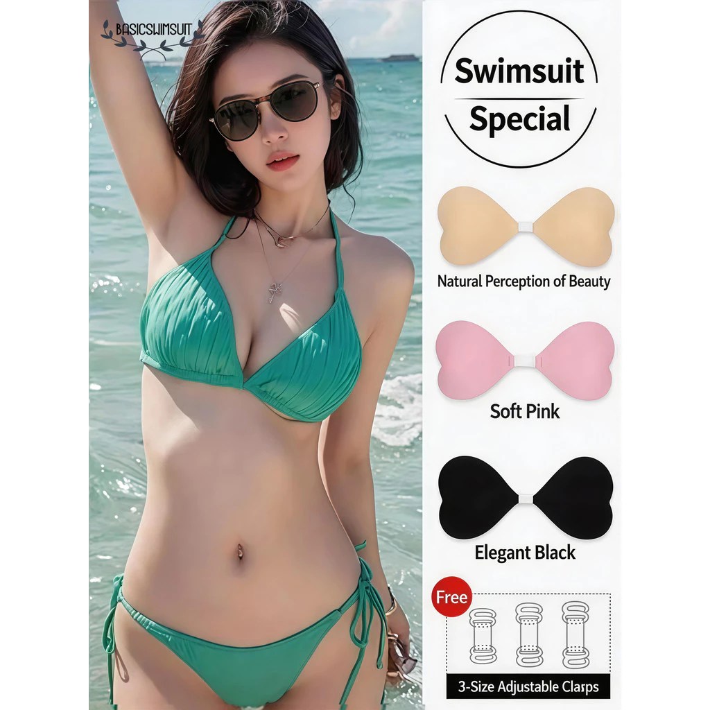 🧡Basic swimsuit💛 bikini บราแบบติด บราซ่อน รูปหัวใจ นำมาใช้ซ้ำได้ 3 สี beach จัดส่งภายใน 1-3 วันทำการ