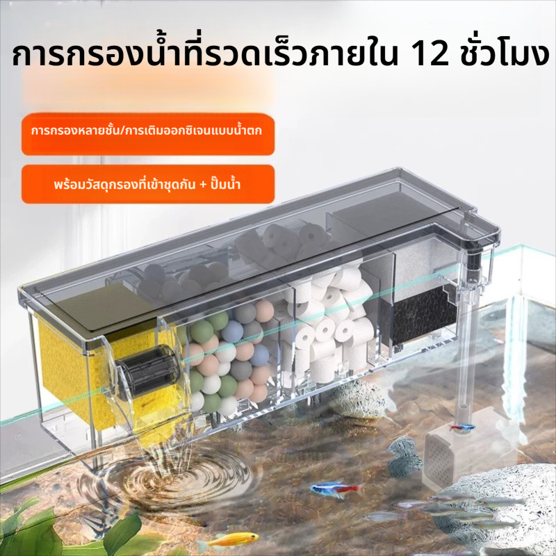 (ปั๊มน้ำฟรี) กล่องกรองน้ำตกอ่างปลาติดตั้งผนัง เครื่องกรอนน้ำไหลเวียนเงียบสงบสำหรับกล่องอ่างปลาพร้อมปั๊มน้ำ