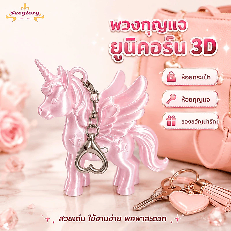 พวงกุญแจ พวงกุญแจยูนิคอร์นน้อย 3d printing ดูดีและน่ารัก