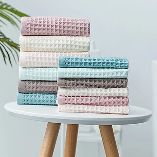 Simple Home ผ้าเช็ดตัววาฟเฟิล ผ้าเช็ดตัวแห้งไว เซ็ทผ้าขนหนู3ชิ้น สไตล์ญี่ปุ่น สีพาสเทล แห้งไว ซับน้ำดี