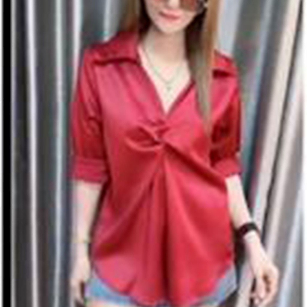 พร้อมส่ง เสื้อเชิ้ตคอปกเเฟชั่นผู้หญิงเนื้อผ้าซาติน รูปที่ 7