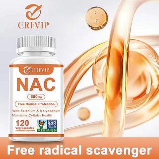 Grevip NAC, ผลิตภัณฑ์เสริมอาหารแคปซูลมังสวิรัติ 600 มก. พร้อมซีลีเนียมเสริมและโมลิบดีนัม - 30/60/120 แคปซูลผลิตในสหรัฐอเมริกา