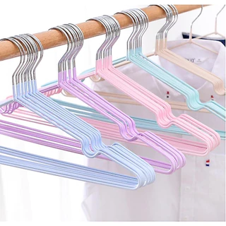 AT.Store ไม้แขวนเสื้อ ไม้แขวนสแตนเลส เคลือบซิลิโคนกันลื่น ขนาดผู้ใหญ่ 40x20cm. ไม้แขวนสีพาสเทล (แพ็ค10ชิ้น)