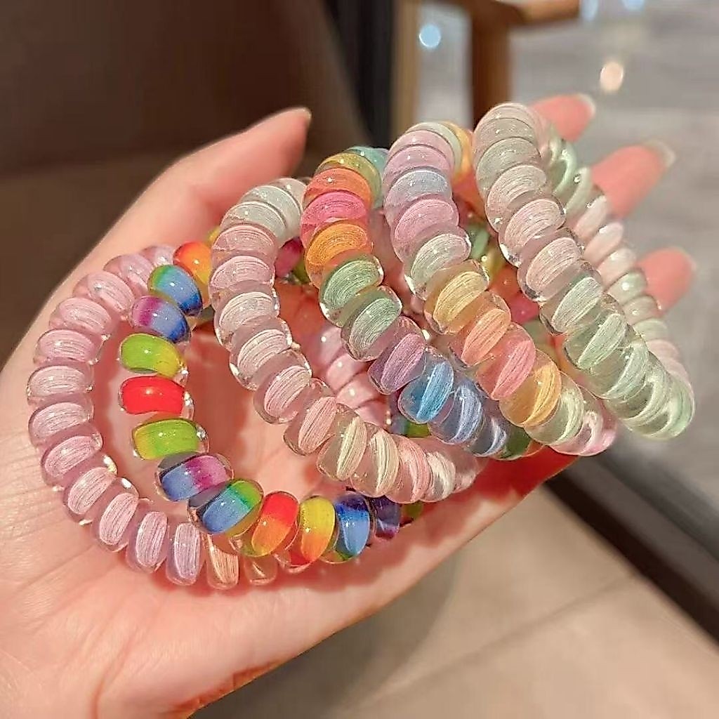 ขายส่งถุงละ50วงยางเกลียวใหญ่สีสด*พาสเทล*เนื้อลายขนาดเส้นผ่าศูนย์กลาง5.5cm