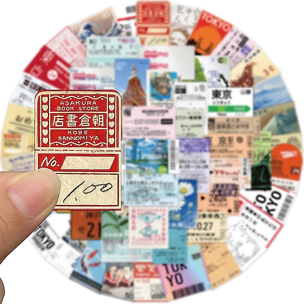 พร้อมส่ง ป้ายสังกะสี วินเทจ ของเล่นเก่า Japan tokyo POSTAGE ภูเขาฟุจิ stamp sticker ประทับ 50ชิ้น