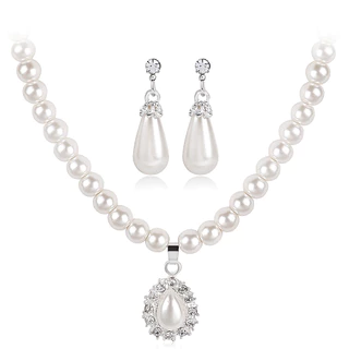 ต่างหูมุกหรูหราและชุดสร้อยคอ Waterdrop Diamond-Encrusted เจ้าสาวแฟชั่นอุปกรณ์เสริมอินเทรนด์