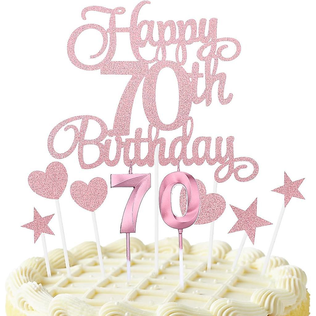 Cobee ตกแต่งเค้กวันเกิด 70th, Glitter Happy 70th Birthday Cake Topper Set พร้อมเทียนตัวเลข 70thBirth