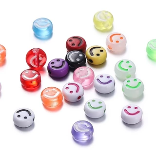 ลูกปัดอะคริลิครูปหน้ายิ้ม 7 มม. (50/100 ชิ้น) - สีสันสดใส เหมาะสำหรับ DIY สร้อยข้อมือ สร้อยคอ