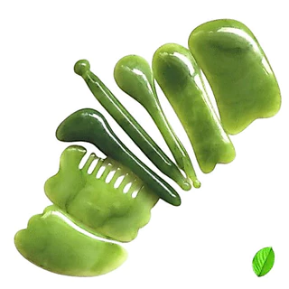 เซอร์เพนทีน(Serpentine) 7ชิ้น หินกัวซา ลดหน้าบวม กัวซานวดหน้า กวซาหยก gua sha