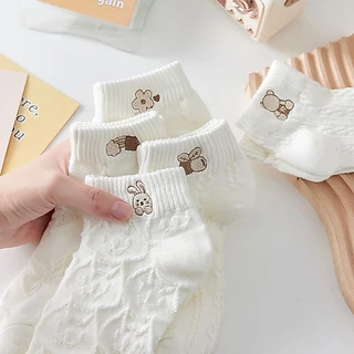 SY_SHOP899 ถุงเท้าข้อสั้น (5สี/10คู่) ถุงเท้าแฟชั่น เนื้อผ้านุ่ม ลายBEAR NO.61