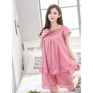 พร้อมส่ง!!ชุดนอนผ้าเจซี่สุดเซ็กซี่แขนสั้นขาสั้น ฟรีไซส์