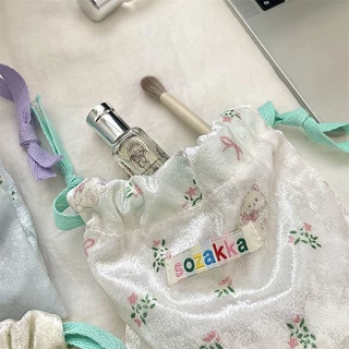 💐DIY💐 ถุงหูรูด ถุงผ้า กำมะหยี่นุ่ม ผ้าเงา กระเป๋าเครื่องสำอาง ลายการ์ตูน ผ้านุ่มนิ่ม