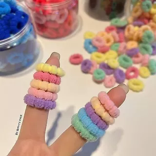 ส่งด่วนร้านไทย ยางรัดผมเด็กแบบกระปุก 100 เส้น ยางขนปุย หนังยางคละสีดอกไม้