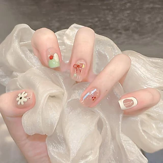 เล็บปลอมสวยๆ สไตล์เกาหลี เล็บปลอมน่ารักๆ Press on nails ใช้ซ้ำได้ ฟรีกาว 💢วัดไซส์ก่อนสั่ง M S XS