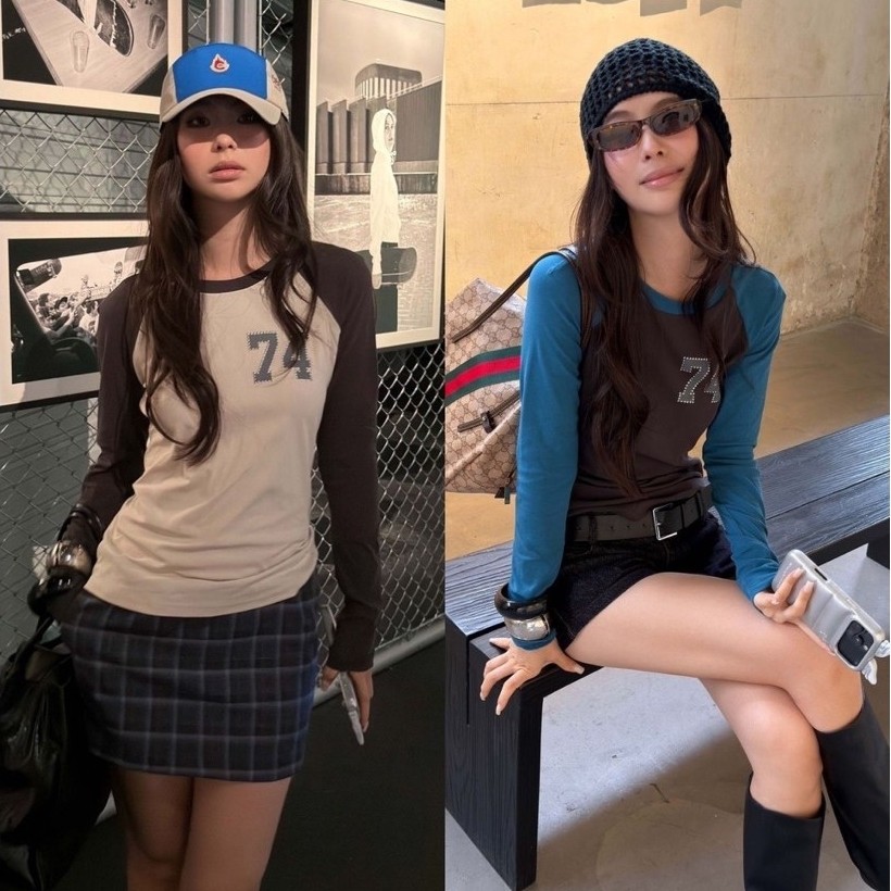 74 raglan sleeve tee เสื้อยืดแขน 3 ส่วน 2 สี สไตล์เกาหลี