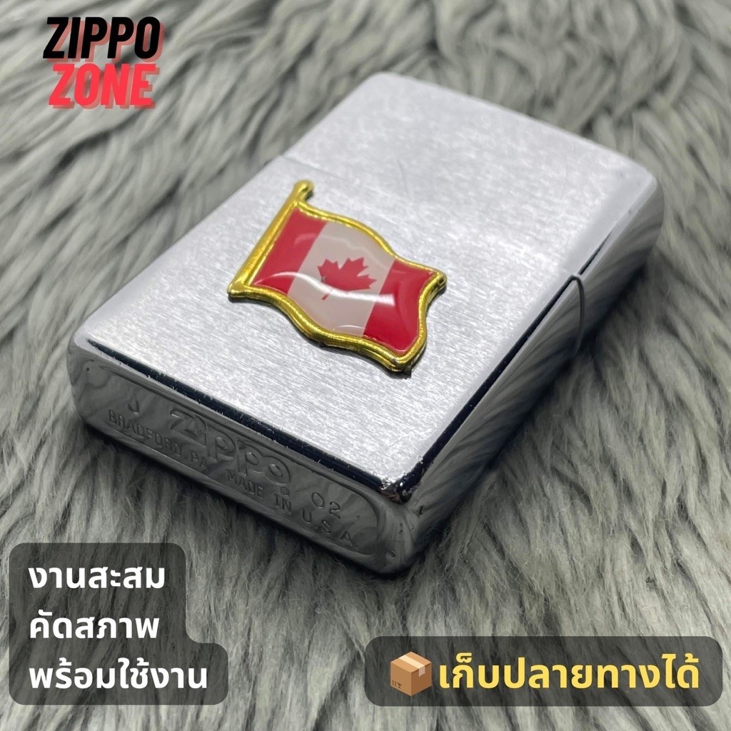 Zippo แท้ มือสอง ZZB251 พิน ธง CANADA ปี 2002 02 | ไฟแช็ค Zippo USA ของแท้ | พร้อมส่ง