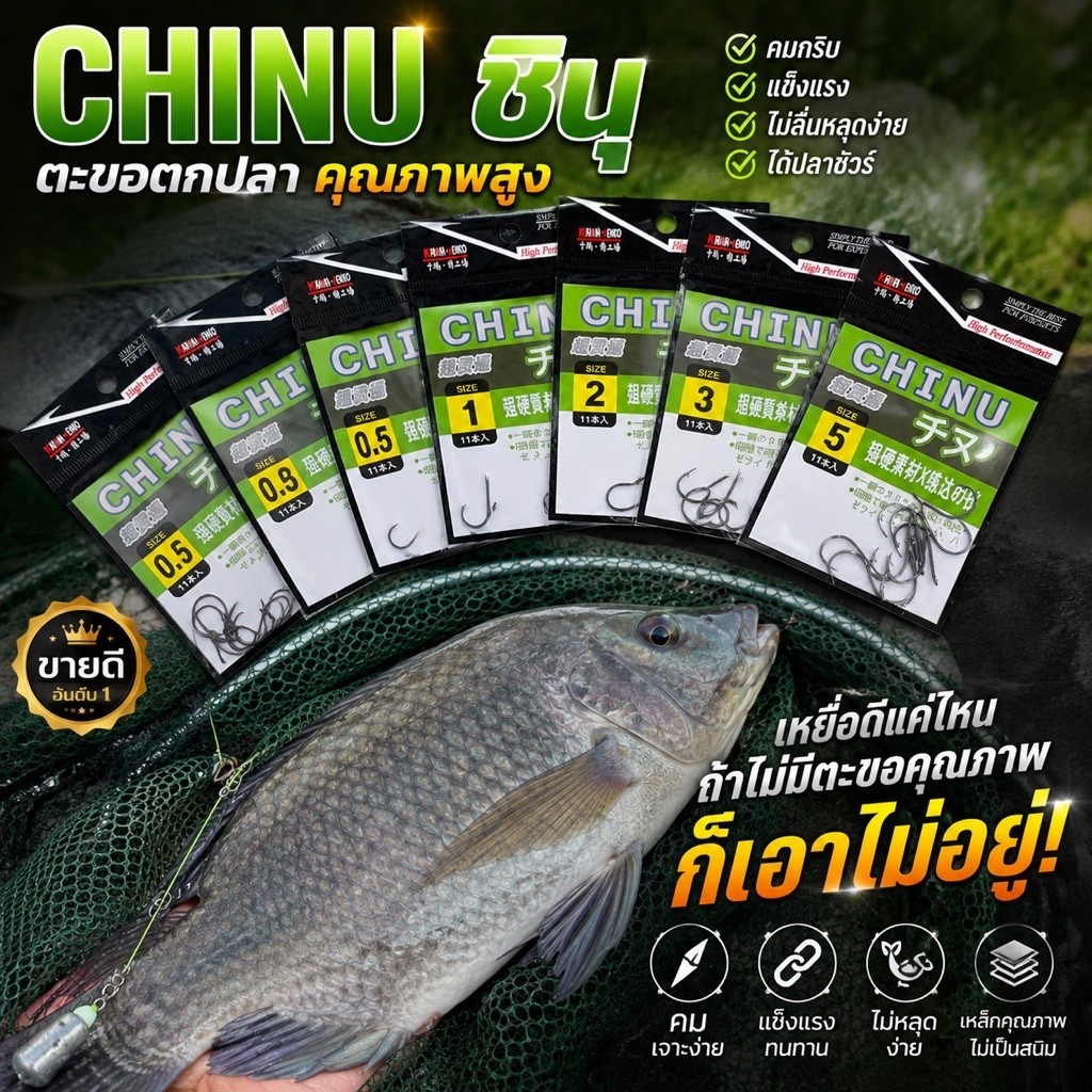 ตัวเบ็ดตกปลา ชินุ จินุ ตูดแบน ตะขอเบ็ดChinu ตกชิงหลิว สปิ๋ว หน้าดิน ตกปลาเกร็ด