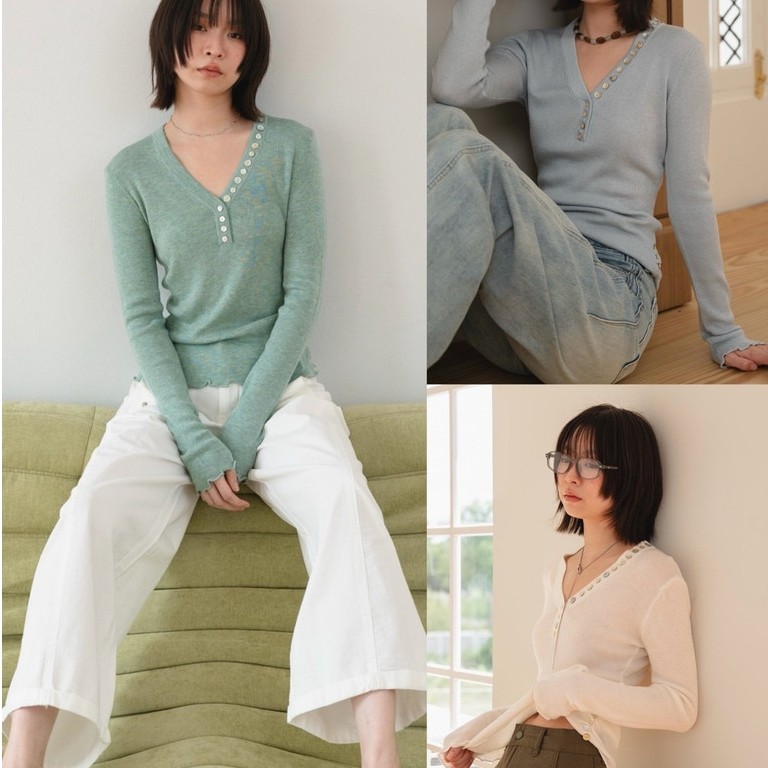 (Pre 5-7 days) Sumwear.bkk - Lune top เสื้อแขนยาวไหมพรมแต่งกระดุม