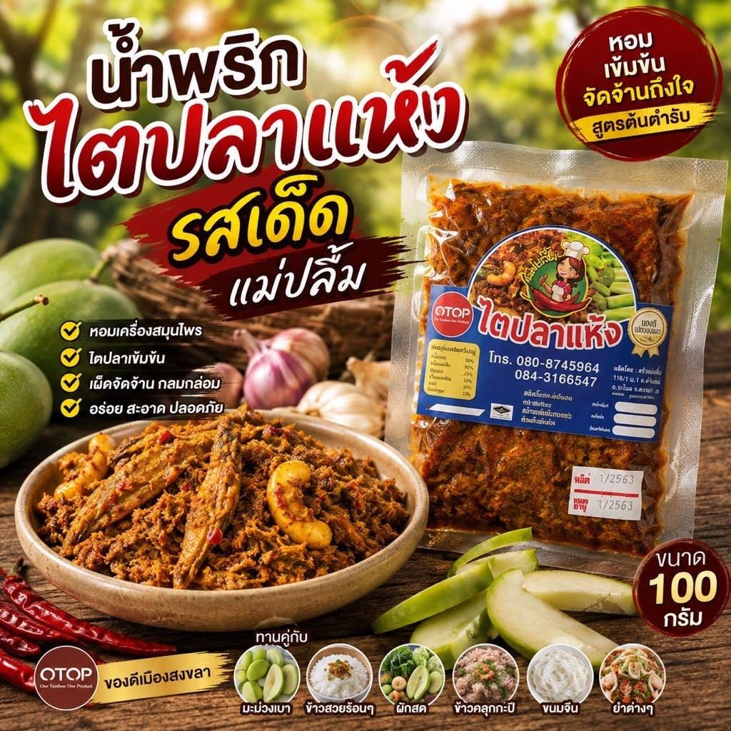 ไตปลาแห้งรสเด็ด แม่ปลื้ม สินค้า OTOP ระโนด 100 กรัม