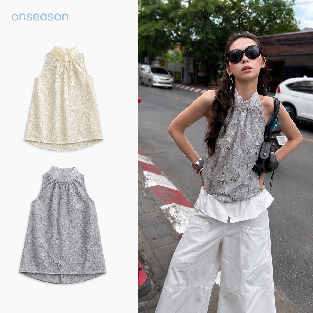 ONSEASON - Maeve Lace Top พร้อมส่ง เสื้อคล้องคอผ้าลูกไม้