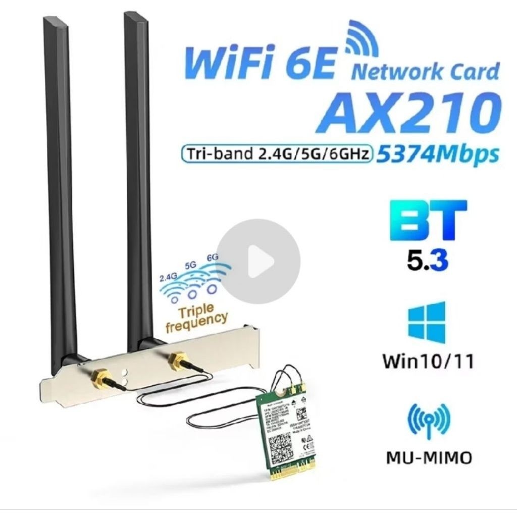 พร้อมส่งในไทย card wifi6e intel ax210ngw +ชุดเสา pci มี BT5.3