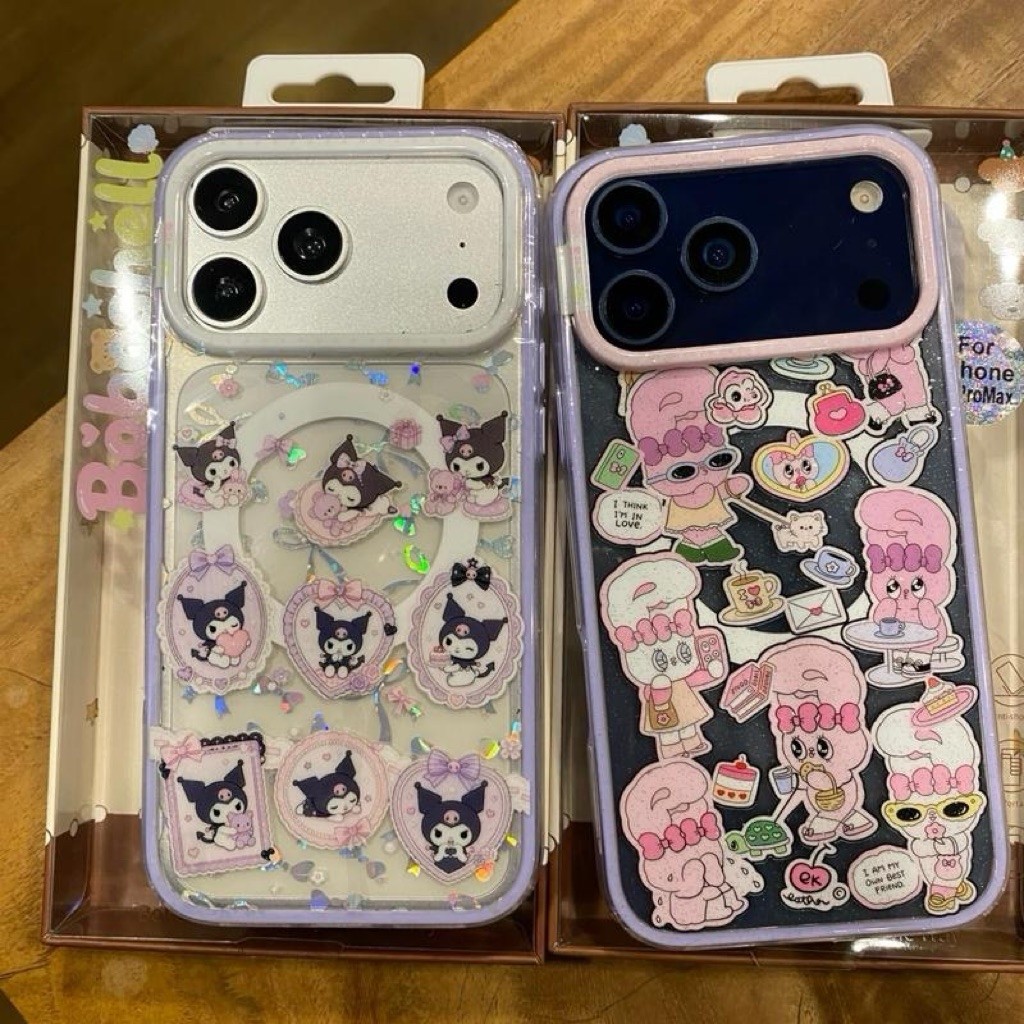 เคสขอบ 2 ชั้นสกรีนลายน่ารักๆ มีที่ชาร์จไร้สาย ขอบนิ่ม งานเงา ขอบกันกระแทก ปุ่ม Camera control ปิด