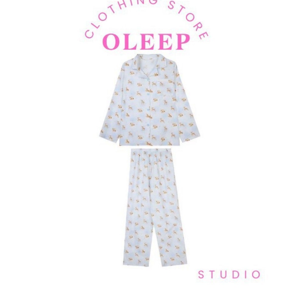 Oleep ชุดนอนลายกวางสีฟ้า พร้อมส่งในไทย Free Size