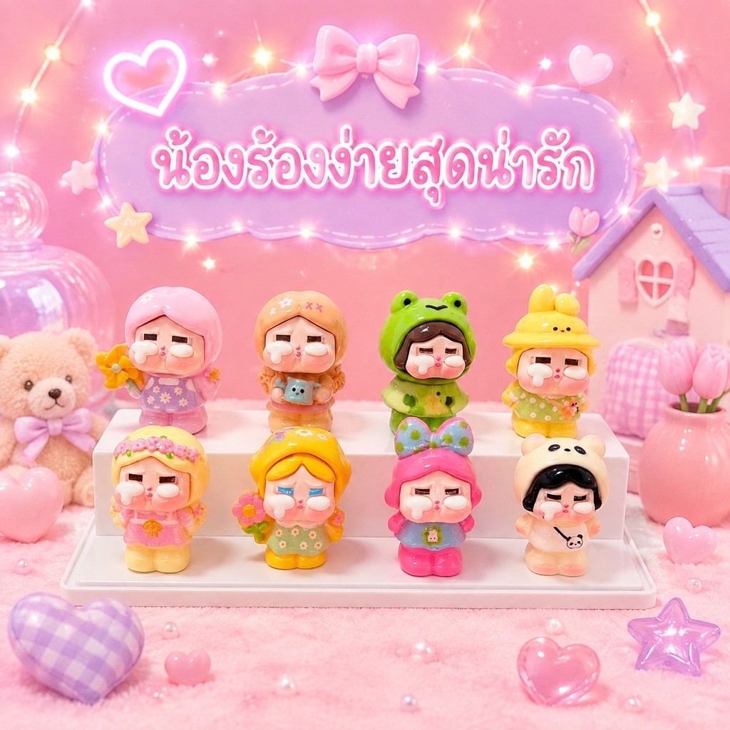 [พร้อมส่ง ] เซ็ท 8 ชิ้น "น้องร้องง่ายสุดน่ารัก" โมเดลตั้งโต๊ะ ตกแต่งห้อง ของสะสม พวงกุญแจ/เรซิ่นประดับ น่ารักสะสมครบชุด