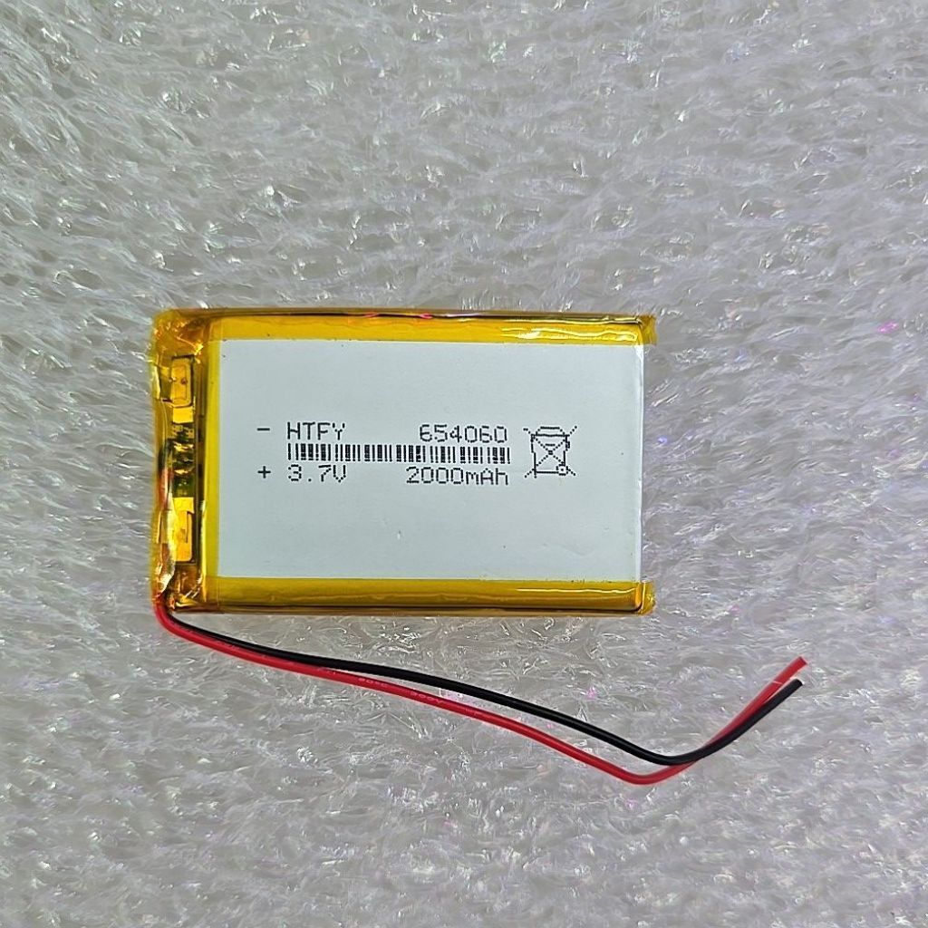 3.7V ความจุ 2000mAh รหัสรุ่น 654060 (ความหนาประมาณ 6.5 มม. กว้าง 40 มม. ยาว 60 มม.) พร้อมสายไฟขั้วบว