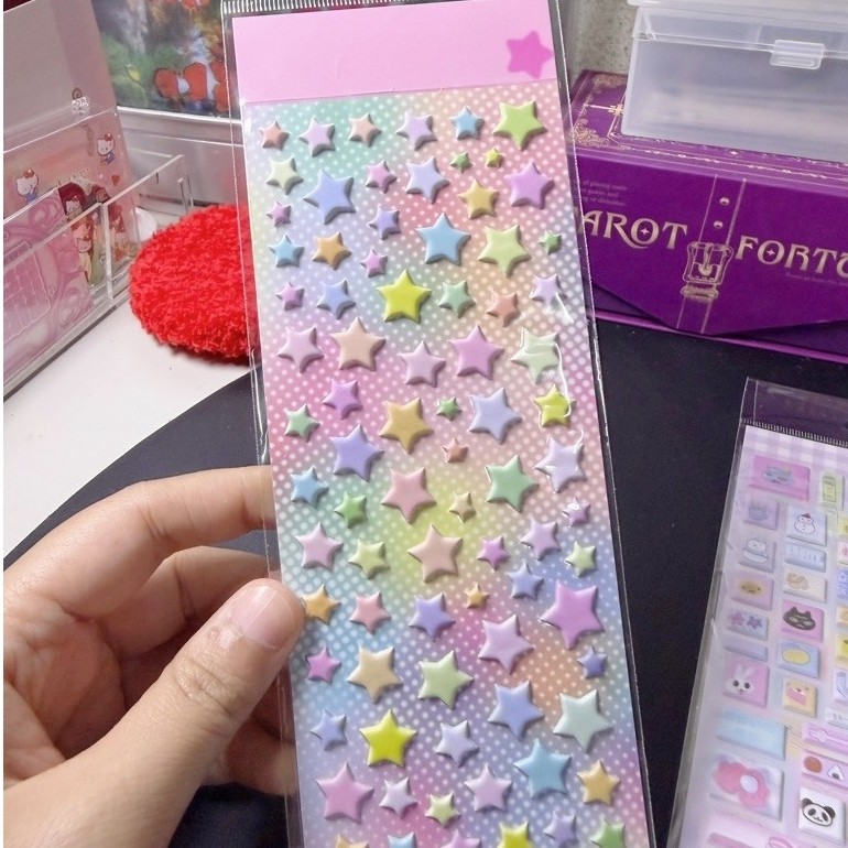 ✨🩷(มาใหม่)พร้อมส่ง!สติ๊กเกอร์ตกแต่ง3D แบบนูน รูปดาว ใบโคลเวอร์ สไตล์ญี่ปุ่น น่ารักมาก สีพาสเทล