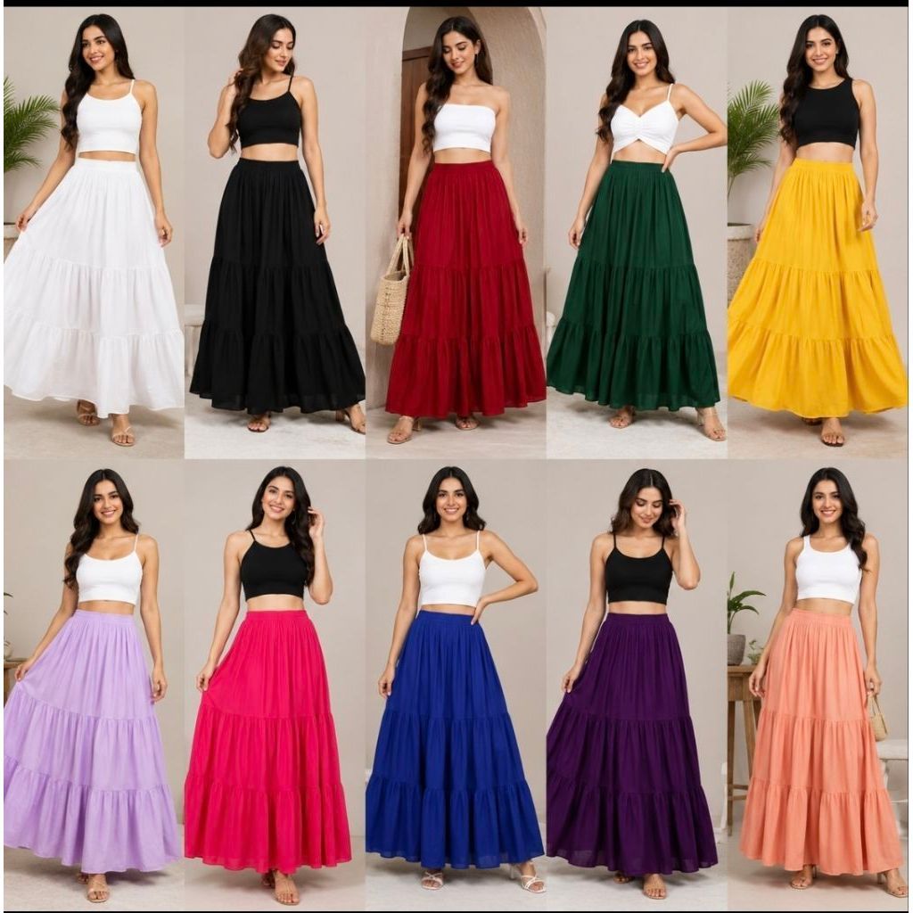 Skirt Cotton india skirts กระโปรงผ้าฝ้าย เอวฟรีไซส์Women’s Long Tiered Skirt – White, Black & Colorful / กระโปรงยาวผู้หญ
