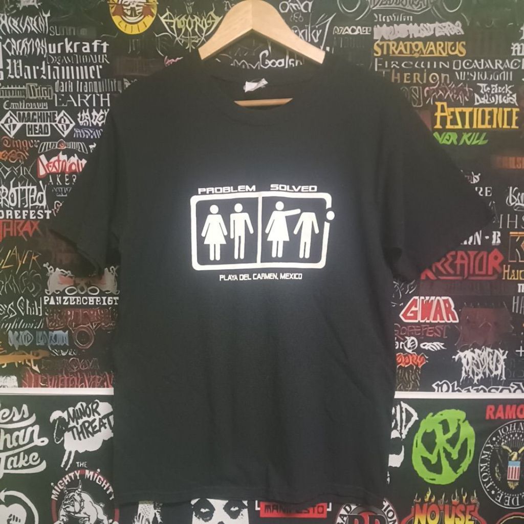เสื้อยืดมือสอง Vintage ต่างประเทศ ลายกวนๆ PROBLEM   SOLVED  Size M.อก20/ยาว28