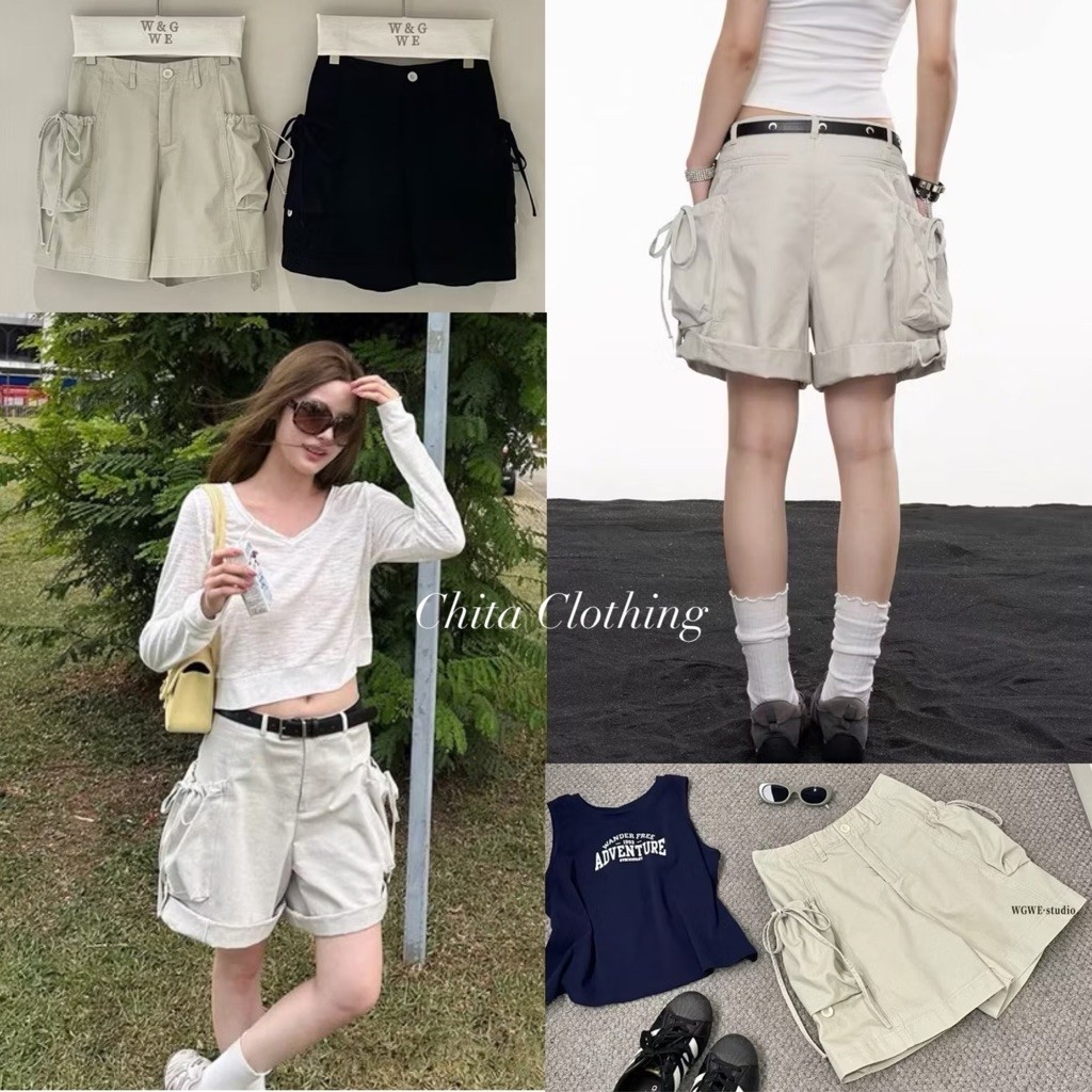 พร้อมส่ง 10275# กางเกงขาสั้น แต่งกระเป๋าข้าง เนื้อผ้าดี ทรงสวย TAG:WG.WE