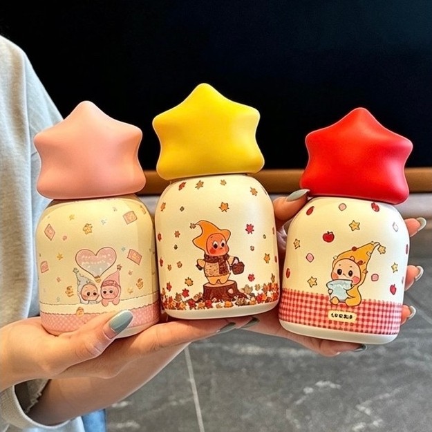 กระบอกน้ำเก็บอุณหภูมิ 300ml ฝาดาวซิลิโคน สแตนเลส 316 ลายน่ารัก พกพาง่าย เก็บร้อน-เย็น