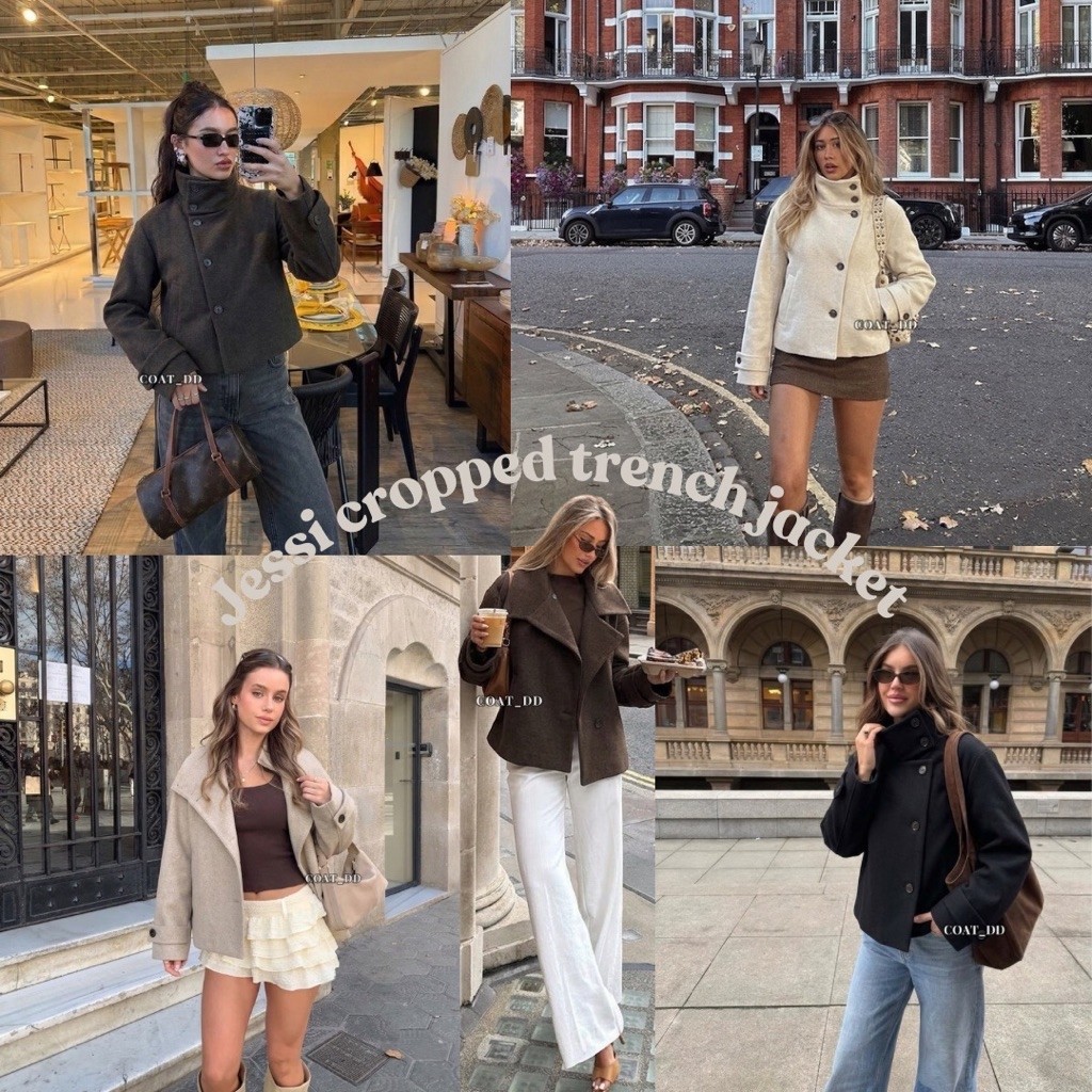 DD(no.170) 🍂🧵Jessi cropped Trench jacket🍁🧶 ผ้า วูลทรงบอยเฟรนด์ ใส่ได้หลายลุค ใส่แบบปกใหญ่ปกเล็กหรือจะติดกระดุมตั้งก็ได้