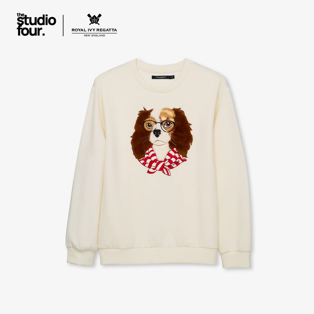 ROYAL IVY REGATTA - Whimsical Dog Graphic Sweatshirt Cream เสื้อสเวตเชิ้ต (R26WGWB005)
