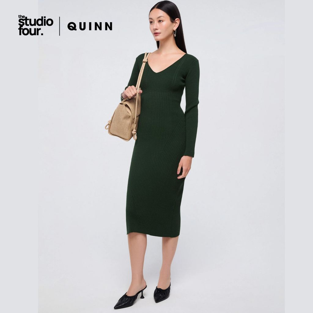 QUINN - V Neck Knitted Midi Dress ชุดเดรส (Q26CGWB006)
