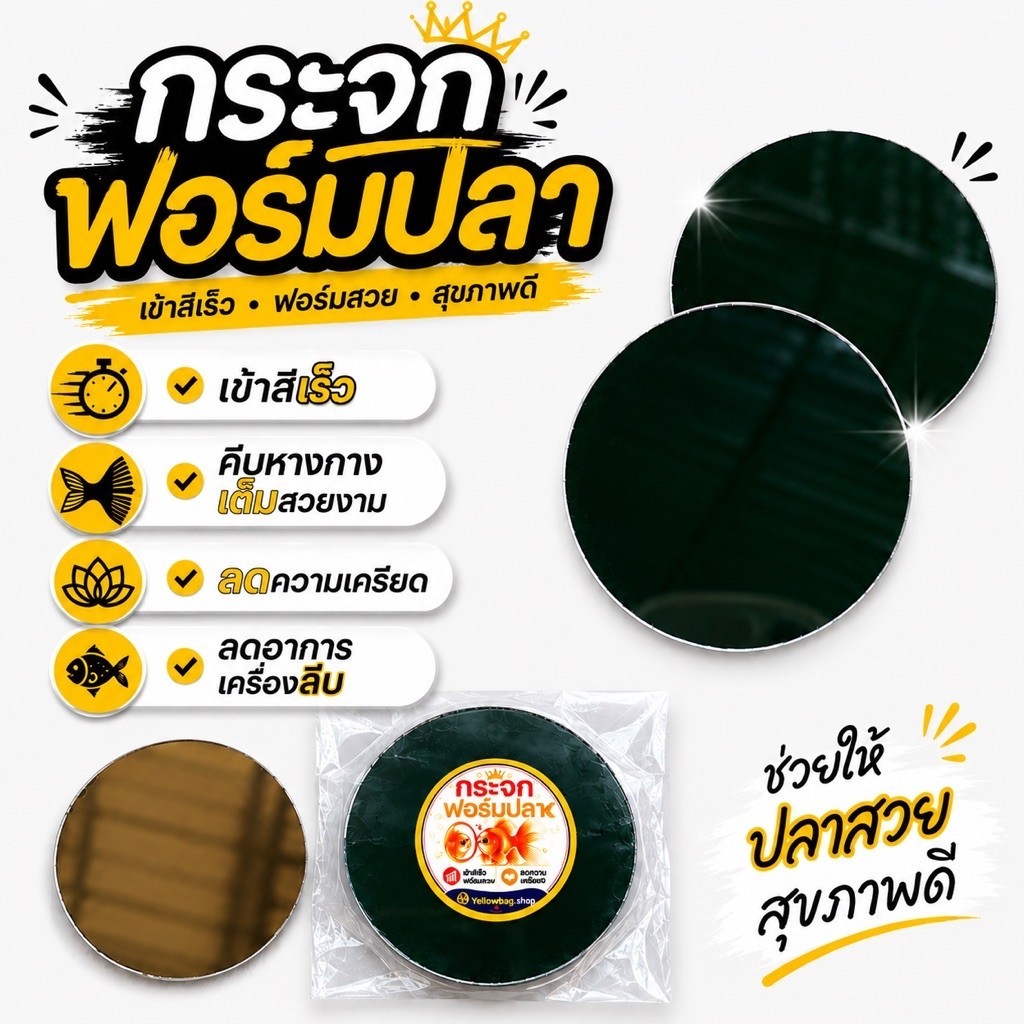 (ชุด12ชิ้น)กระจกฟอร์มปลา วงกลมขนาด6.5cm.