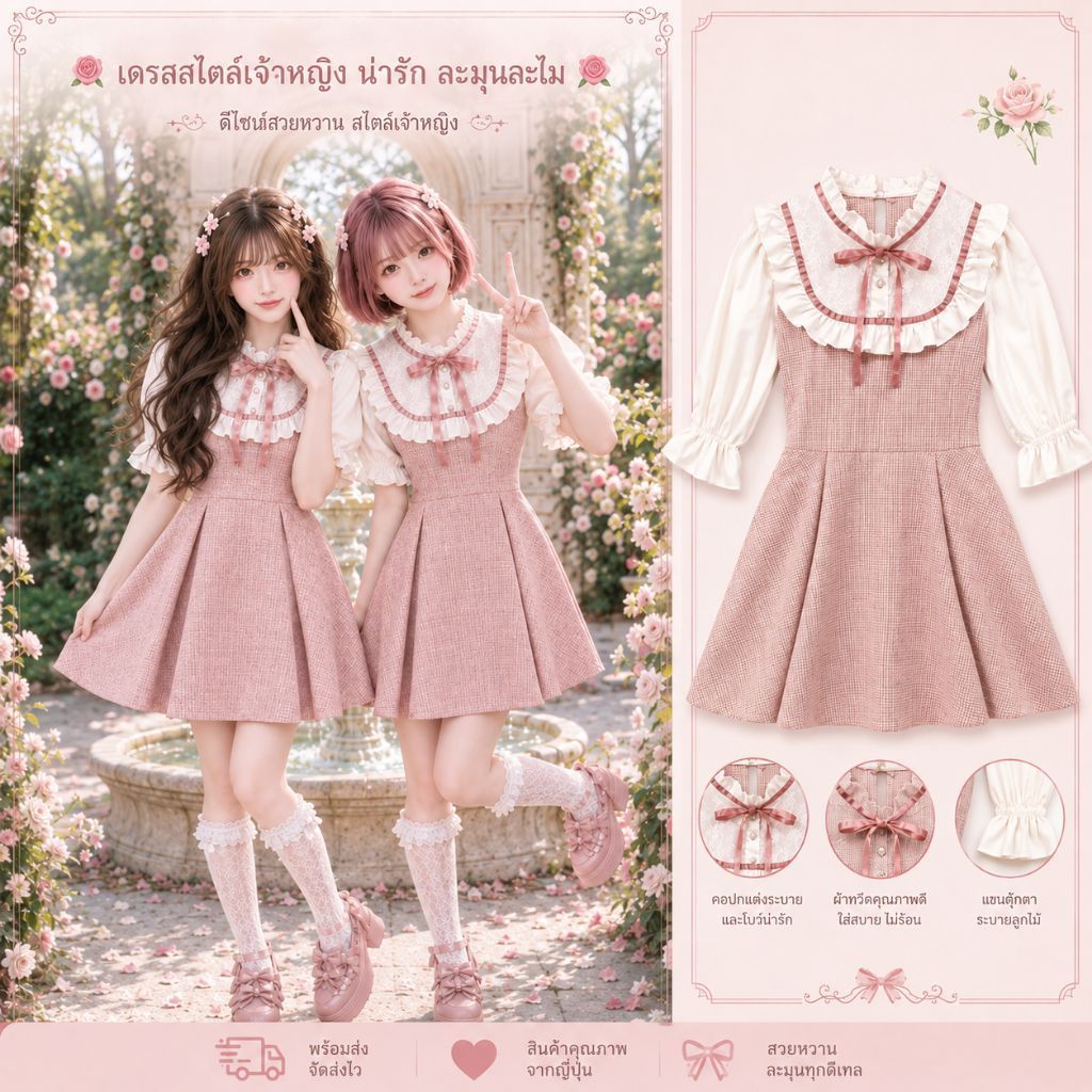 มินิเดรส มือ 1 ของใหม่ สไตล์โลลิต้าหวานแหวว แบรนด์ NOEMIE 🌸แบรนด์ญี่ปุ่นแท้