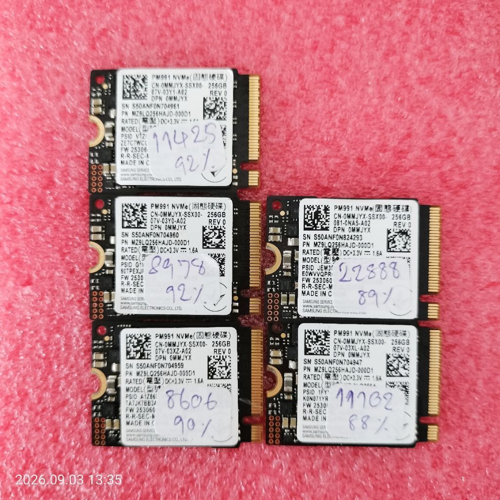 SSD 256GB Samsung PM991 M.2 NVMe 3.0 ไม่มีแบด ลงโปรแกรมผ่าน ดิสก์ 88-92℅ ตัวละ1550บาท