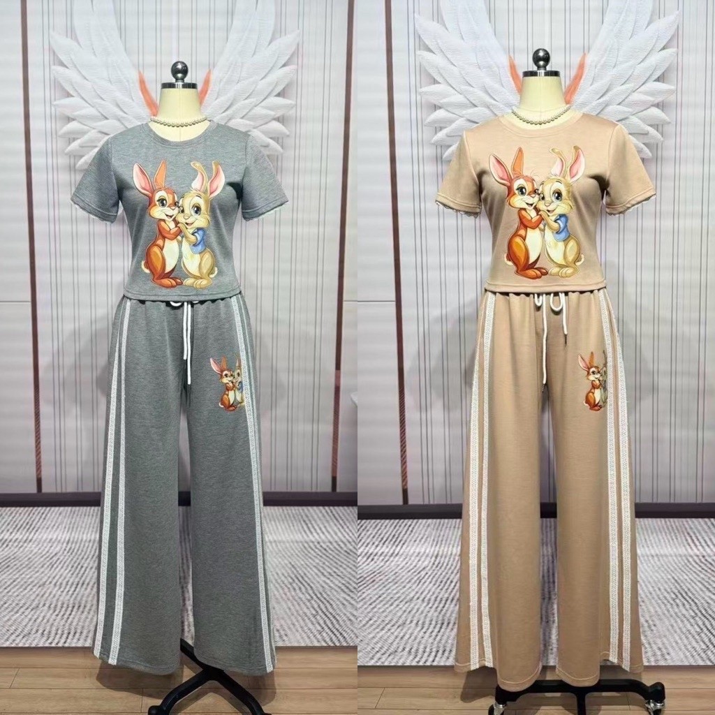 (เสื้อ18“ กางเกง 40”) ชุดวอม ลายกระต่าย เสื้อ+กางเกง ผ้าวอมนุ่มๆ งานป้าย chalita