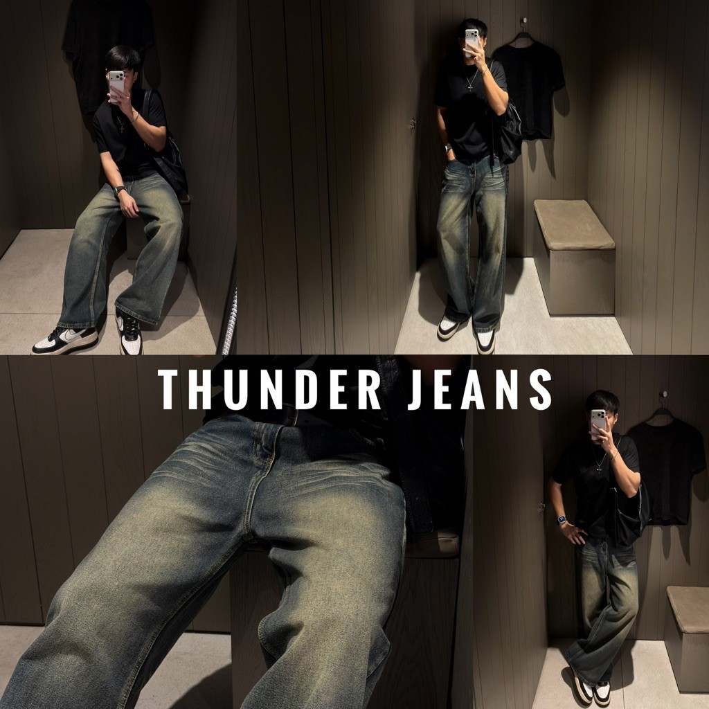 020 Thunder jeans (890.-) “พร้อมส่ง” กางเกงยีนส์ผู้ชายขากระบอกใหญ่ สีสนิมแต่งเฟด ผ้าดีพรีเมี่ยม