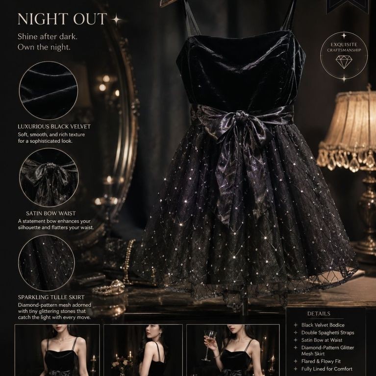 DELLISE NOIR MINI BLACK VELVET DRESS