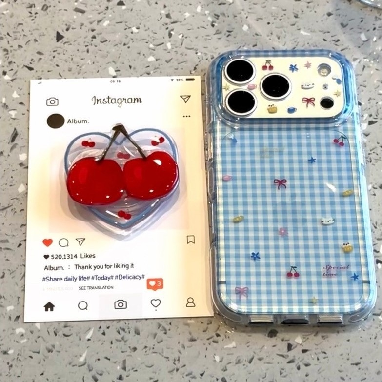 [15-17pm]  เคส Heartbeat Cherry 💌ลายตารางฟ้า Griptok เชอร์รี่แดงฉ่ำ 🍒✨