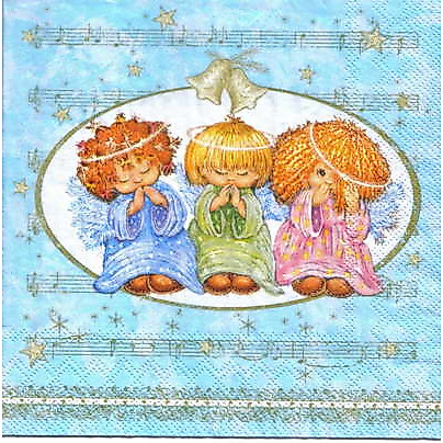 Pladao Napkin 613 ภาพ Singer Angel นางฟ้า ร้องเพลง โน้ตฟ้า กระดาษ แนพกิ้น สำหรับงานศิลปะ เดคูพาจ decoupage ขนาด L 33x33