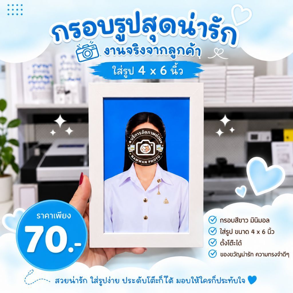 (สั่งวันนี้ จัดส่งวันพรุ่งนี้) กรอบรูปสีขาว พร้อมรูปภาพ ขนาด4x6"